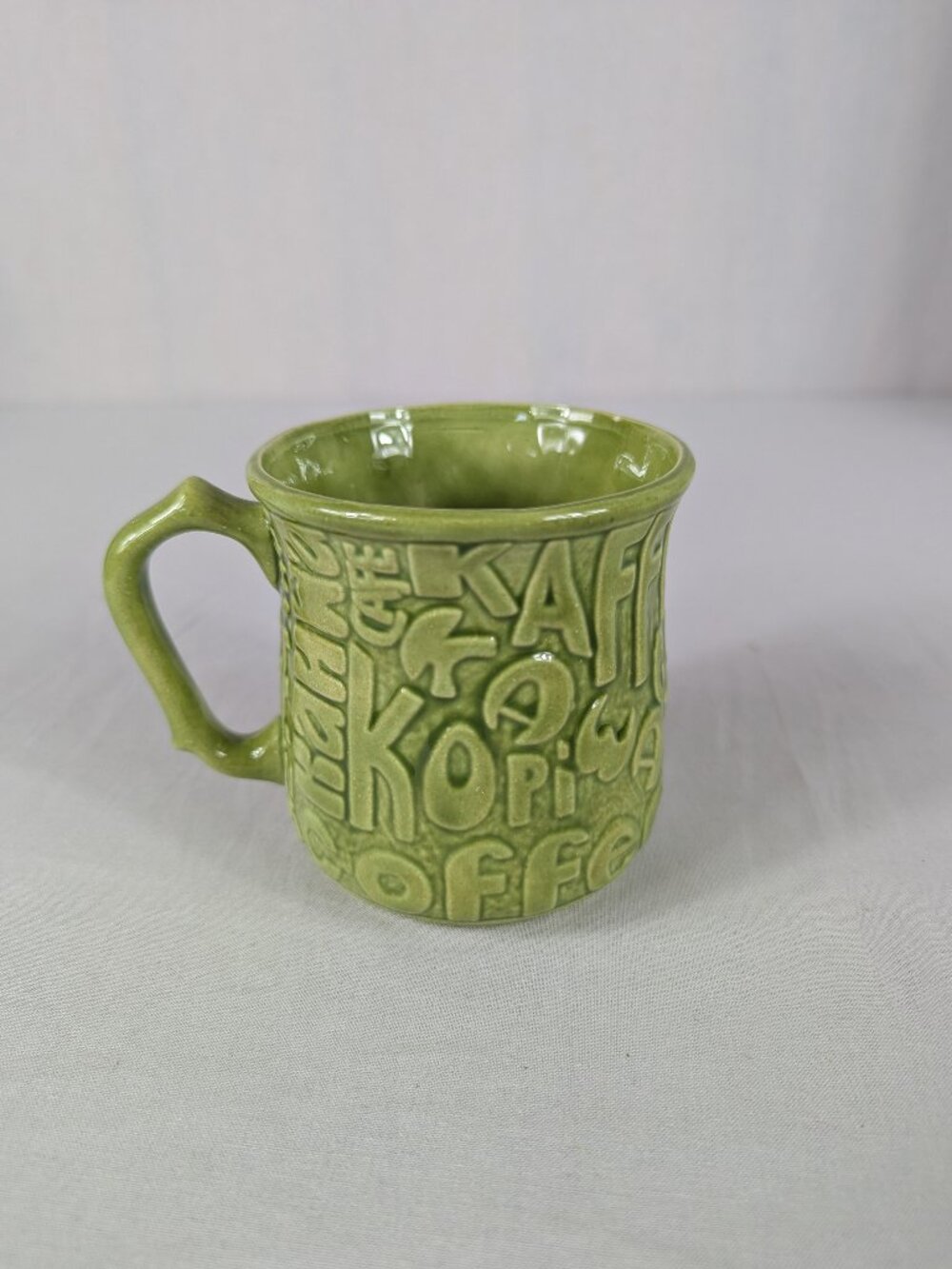 Vintage Coffee Mug Green Ceramic Homemade 1975 Kaffee Kawa Coffee Cafe Kopi